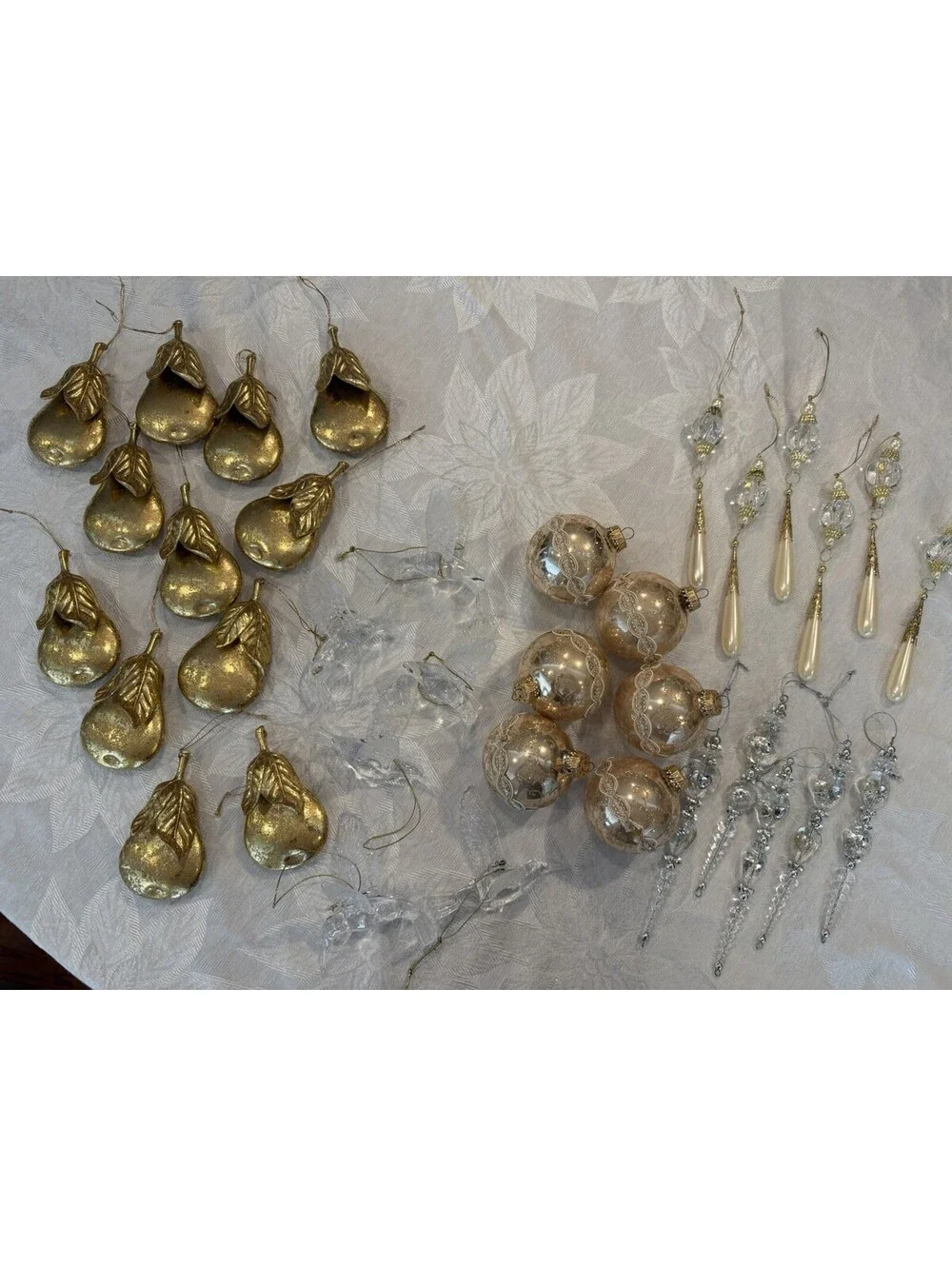 Lot Of 35 Vintage Christmas Ornaments Victorian Style Gold And Beaded Various